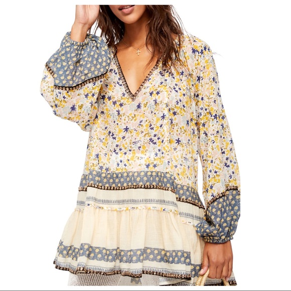 FREE PEOPLE BOHO FLOWY TUNIC SWING MINI DRESS A2C - Picture 9 of 16